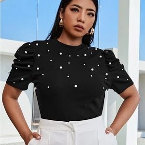 Plus sized puffed sleeve and Pearl dress shirt